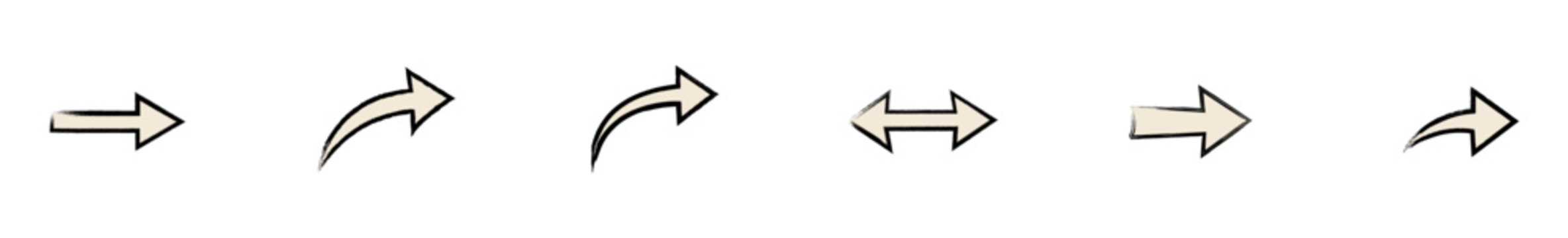 Set of hand drawn beige arrows isolated on a transparent background for digital design elements