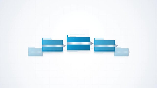 Data organization and flow visualization with digital folders and arrows indicating process progression for business or technology concepts