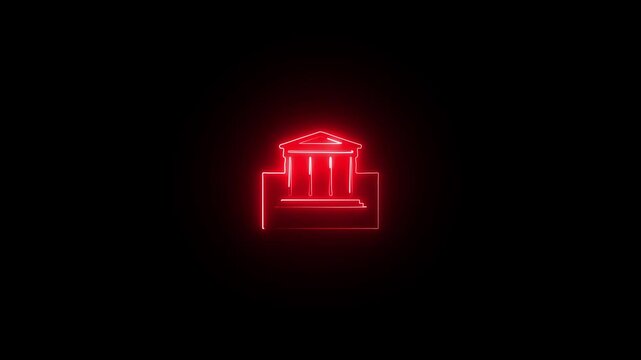 Glowing neon red and blue house icon animation representing home, real estate, property, housing, residence, and smart home technology. Modern luminous line design on a dark background,