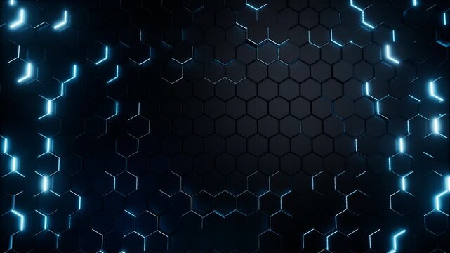 Blue Light Frame on a Dark Hexagonal Wall Loop