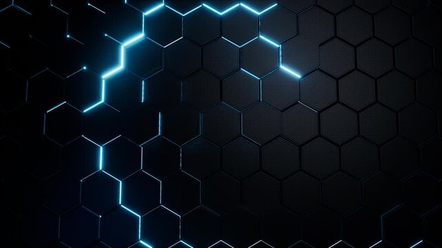 Blue Light Ripple Across a Dark Hexagonal Wall Loop