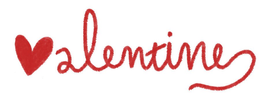 Handwritten Valentine lettering with red heart on white background