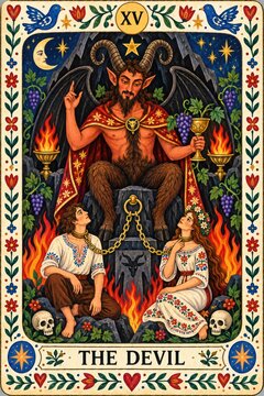 The Devil Tarot Card with Symbolism of Temptation and Duality