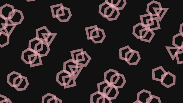 Geometric shapes pattern with transparent pink polygons on black background