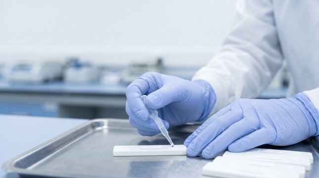 Anonymous hands performing a rapid diagnostic test in a laboratory
