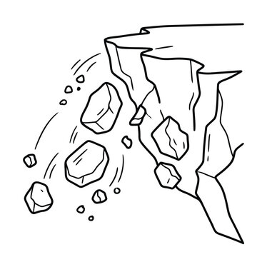 falling rocks from cliff line art illustration