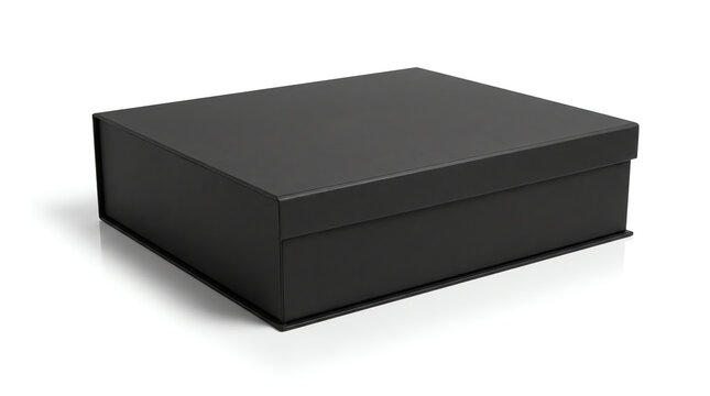 Black horizontal thin blank box from front top side angle. 3D illustration isolated on white background