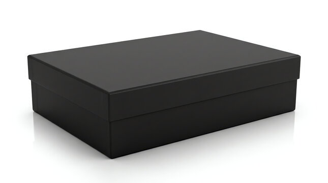 Black horizontal thin blank box from front top side angle. 3D illustration isolated on white background