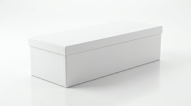 White wide flat horizontal rectangle blank box from top side angle. 