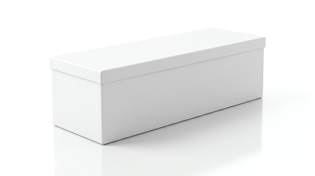 White wide flat horizontal rectangle blank box from top side angle. 