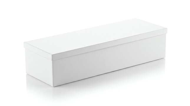 White wide flat horizontal rectangle blank box from top side angle. 