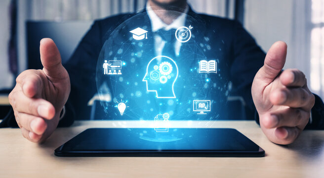 Concept of education and continuous learning. A network of e-learning resources for training, acquiring knowledge, and developing new skills for personal and professional growth. Fermion