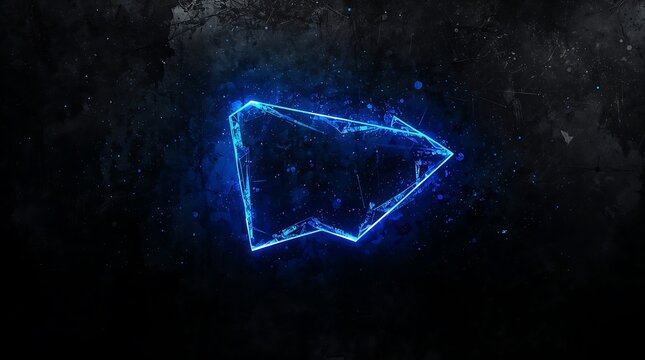 Abstract glowing blue neon geometric shape on dark background