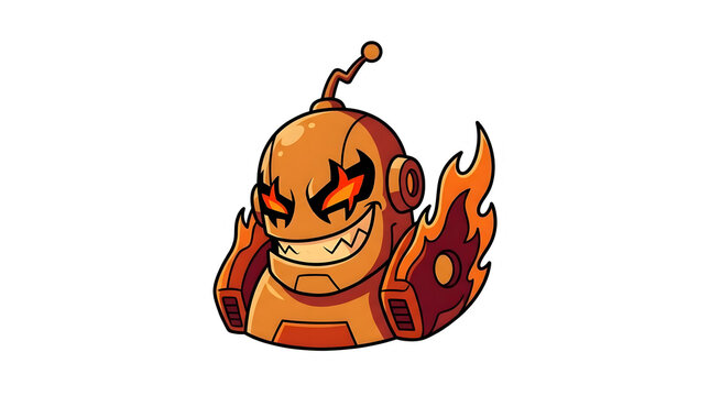 Aggressive flame robot character with orange and red colors.