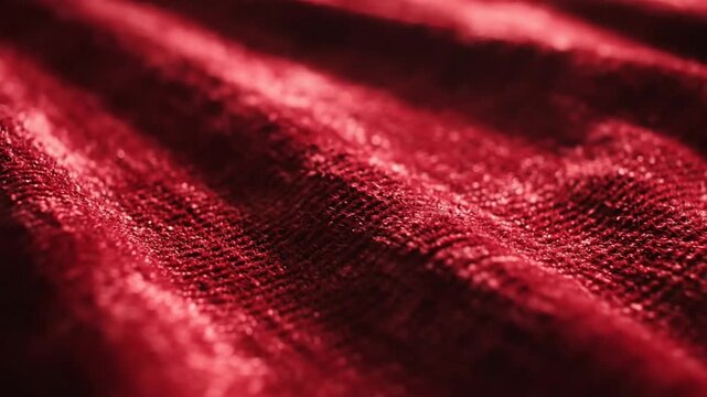 Luxurious velvet fabric in deep red waves gently flowing with captivating textures and soft focus highlighting the rich color.