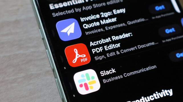 Close up view of professional document and communication apps on mobile device screen.