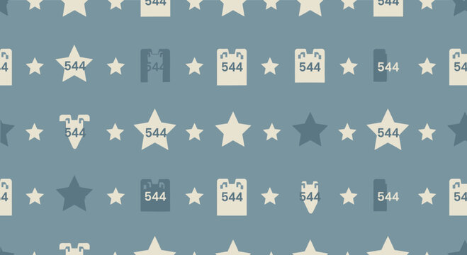 Seamless Pattern: Stars and Shield Icons with Number 544 on Transparent Background