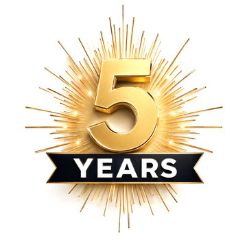 Golden celebration number five years anniversary design with sparkles