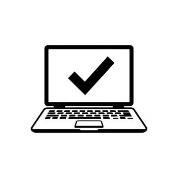 Minimalist Laptop Icon with Checkmark Symbol on Screen Vector Illustration