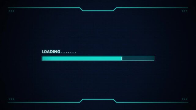 Futuristic Cyan Loading Progress Bar on HUD Digital Interface