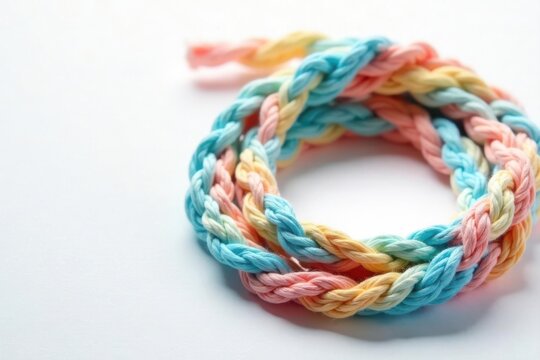 Thin braided nylon rope, looped, white backdrop , knot, climbing rope, cord