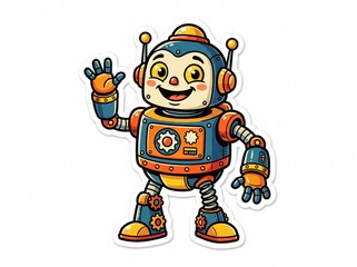 Obraz premium Friendly Cartoon Robot Character with Colorful Mechanical Design