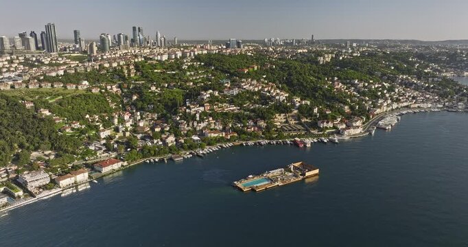 Istanbul Turkey Aerial v56 cinematic drone flyover tilt down, birds eye view galatasaray islet, a small island on the Bosphorus strait off kuru�e_me neighbourhood - Shot with Mavic 3 Cine - July 2022