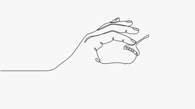 Continuous Line Drawing Animation Of Hand Holding Acorn Seedling Vector Illustration   