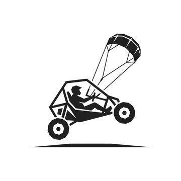 Person riding a buggy with a parachute