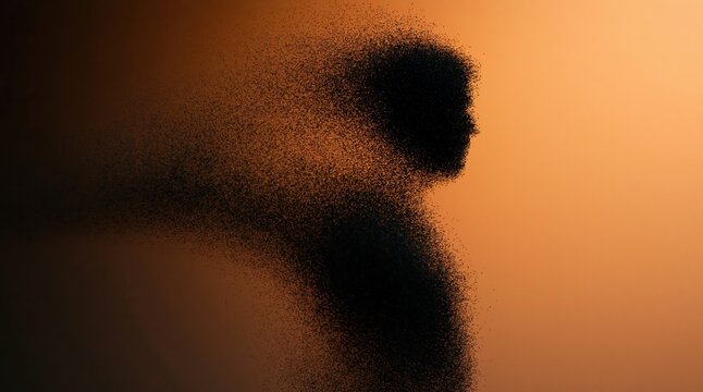 Silhouette of a human dissolving into dark particles representing mental health identity and abstract fragility