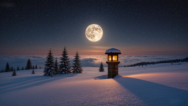 The vast snowfield on the night of the full moon