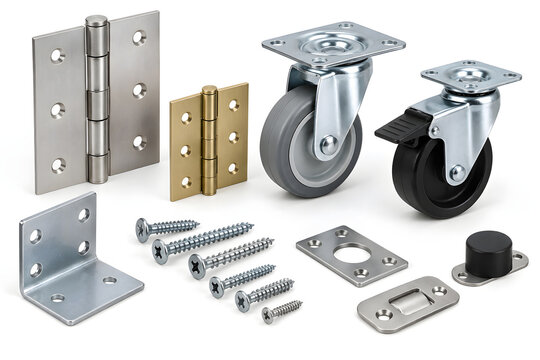 Hinges casters brackets and screws for hardware installation