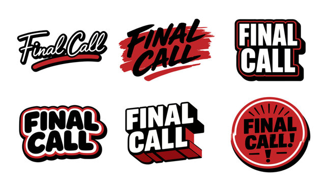 This collection showcases various logo designs featuring the phrase 'Final Call' through diverse styles, colors, and typography elements ideal for branding projects.
