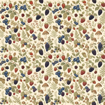 Woodland Berry and Botanical Seamless Pattern
