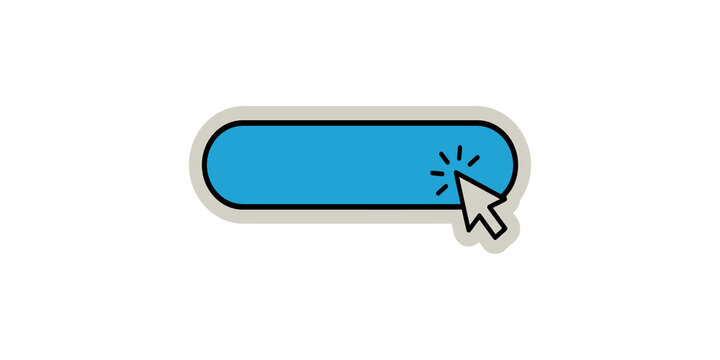 Blue search bar with mouse click cursor icon featuring soft shadow effect for professional digital interface design.