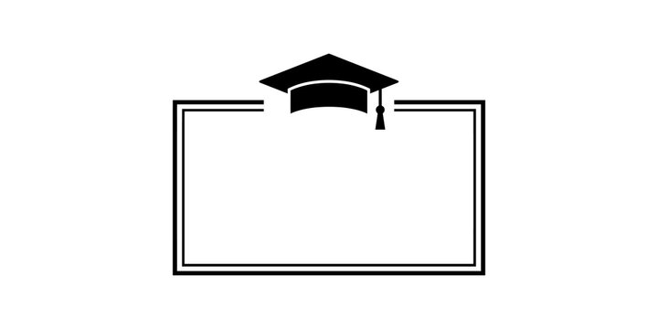 Black graduation cap on top of a simple rectangular frame for academic and educational contexts.