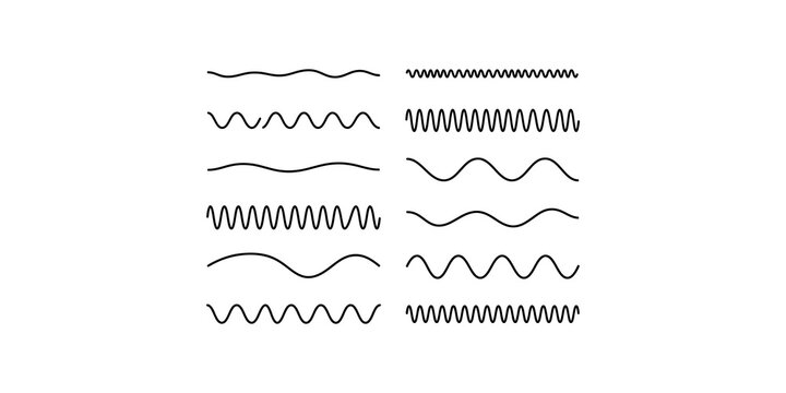 Set of diverse black wavy and zigzag lines for decorative border or abstract texture design applications.