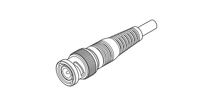 Technical bnc connector cable plug outline drawing for professional audiovisual and electronic equipment.