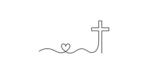 Simple line art religious cross and heart symbol illustration for spiritual and inspirational themes. © Jpeg shop opened
