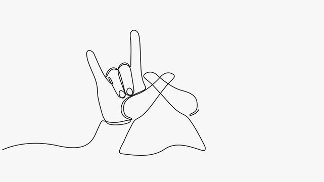 Sign Language I Love You Infinity Continuous Line Art White Background
