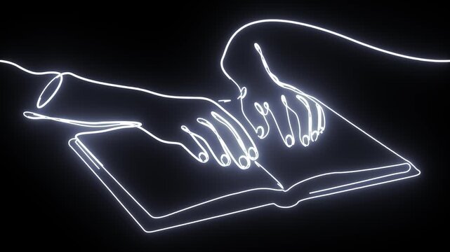 Neon Braille Book Reading Blindness Accessibility Hands Continuous Line Art Animation