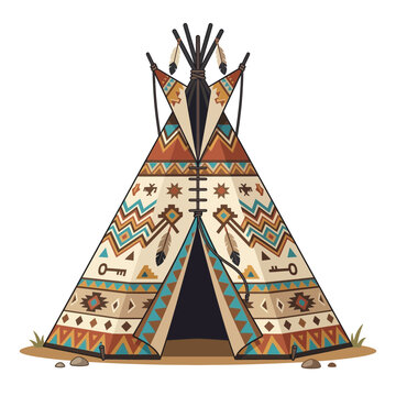 Traditional decorated teepee illustration with geometric ethnic patterns