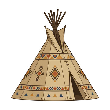 Ethnic tribal tipi tent with geometric patterns vector illustration