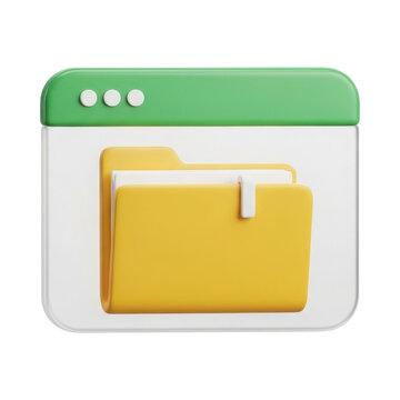 3D rendered green and yellow folder icon in a clean window interface, representing digital data organization and file management.