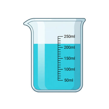 Laboratory Glass Beaker with Blue Liquid and Measurement Scale - Science Illustration