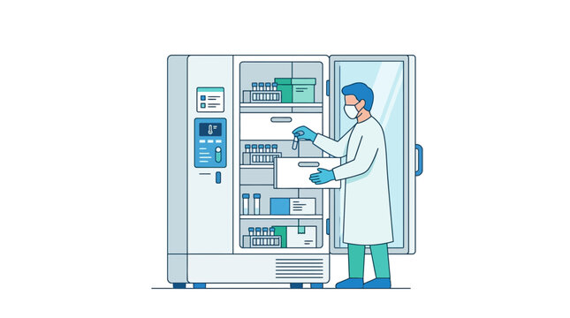 Scientist with Samples in Laboratory Freezer - Isolated