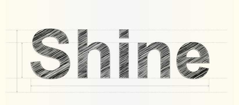 Minimalist word art illustration showing the word Shine with textured sketch effects for graphic design projects