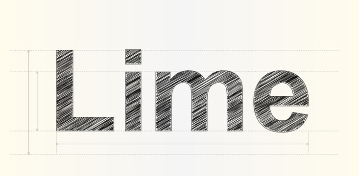 Minimalist word design featuring the word lime written in a stylized scribbled sketch font style
