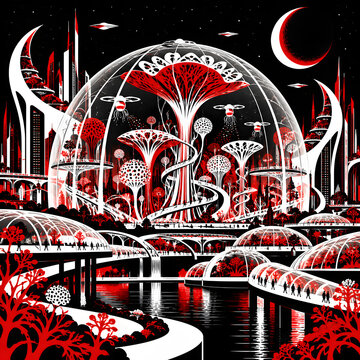 Futuristic Biodome City with Spiral Botanical Towers
