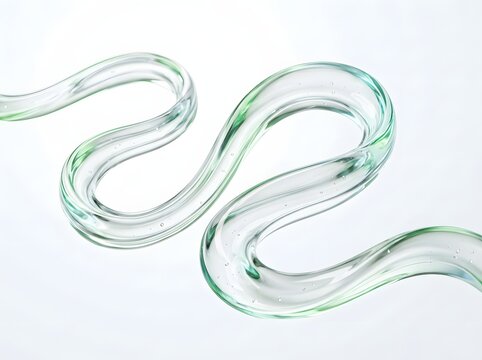 Ethereal Translucent Glass Ribbon Articulating Graceful Fluid Curves Against Minimalist Light Background